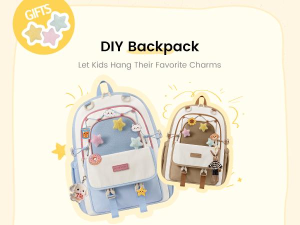 LOVEVOOK School Backpack for Teen Girls, Cute Lightweight Bookbag with Star Charm, Large Capacity Backpack Fits 15.6 Inch Laptop, Water Bottle Holder, Gift for Kids & Students