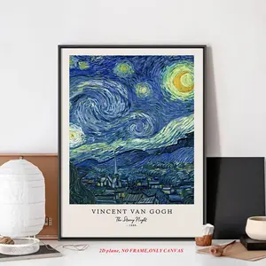 1 Pc, Vincent van Gogh Original Sketch Print & Poster Masterpiece “Starry Night” Canvas Art Living Room Decor Wall Art, High-Quality Printed Painting, Canvas Prints, Frameless