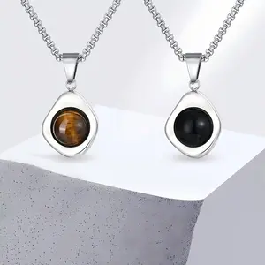 🪨 🔥 Tiger Eye Stone Pendant Necklace - Natural Irregular Gemstone with Black Stainless Steel Chain, Waterproof & Tarnish-Resistant Men's Jewelry Perfect for Anniversary Gifts, Daily Wear, and Energy Crystal Collections