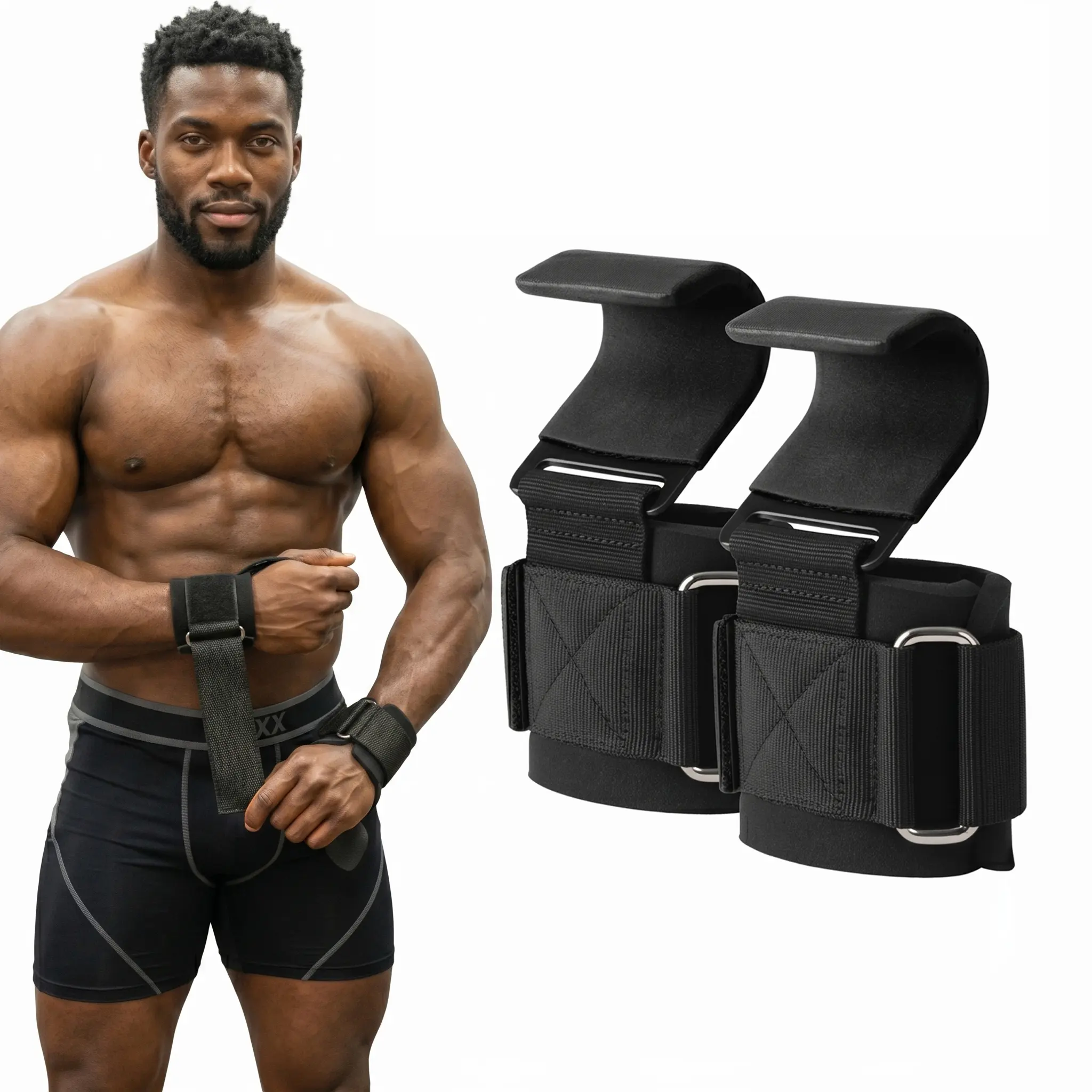 Heavy-Duty Steel Weight Lifting Hooks | Non-Slip Coated Metal Grip & Reinforced Wrist Straps for Maximum Capacity | Deadlift, Powerlifting & Pull-Up Workout Accessories for Men & Women