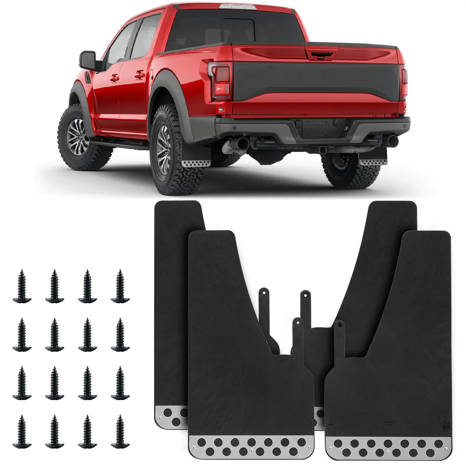 4 Pack Heavy Duty Universal Rubber Mud Flaps for Trucks Cars SUV Front Rear Splash Guards All Weather Fender Flares with Stainless Steel Plates Automotive Accessories