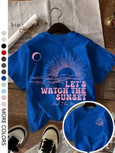 Women's Casual Loose-Fit Round Neck Lady T-Shirt, Sunset Print, Thin Fabric, Perfect for Everyday Daily Wear & Outdoor Activities, Summer Fashion Top