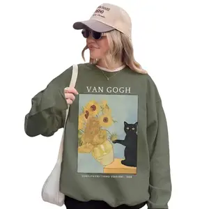 Van Gogh Black Cat Sweatshirt, Starry Night Cat Shirt, Artsy Vintage Cat Lover Sweatshirt, Funny Aesthetic Cat Mom Gift,  Cotton