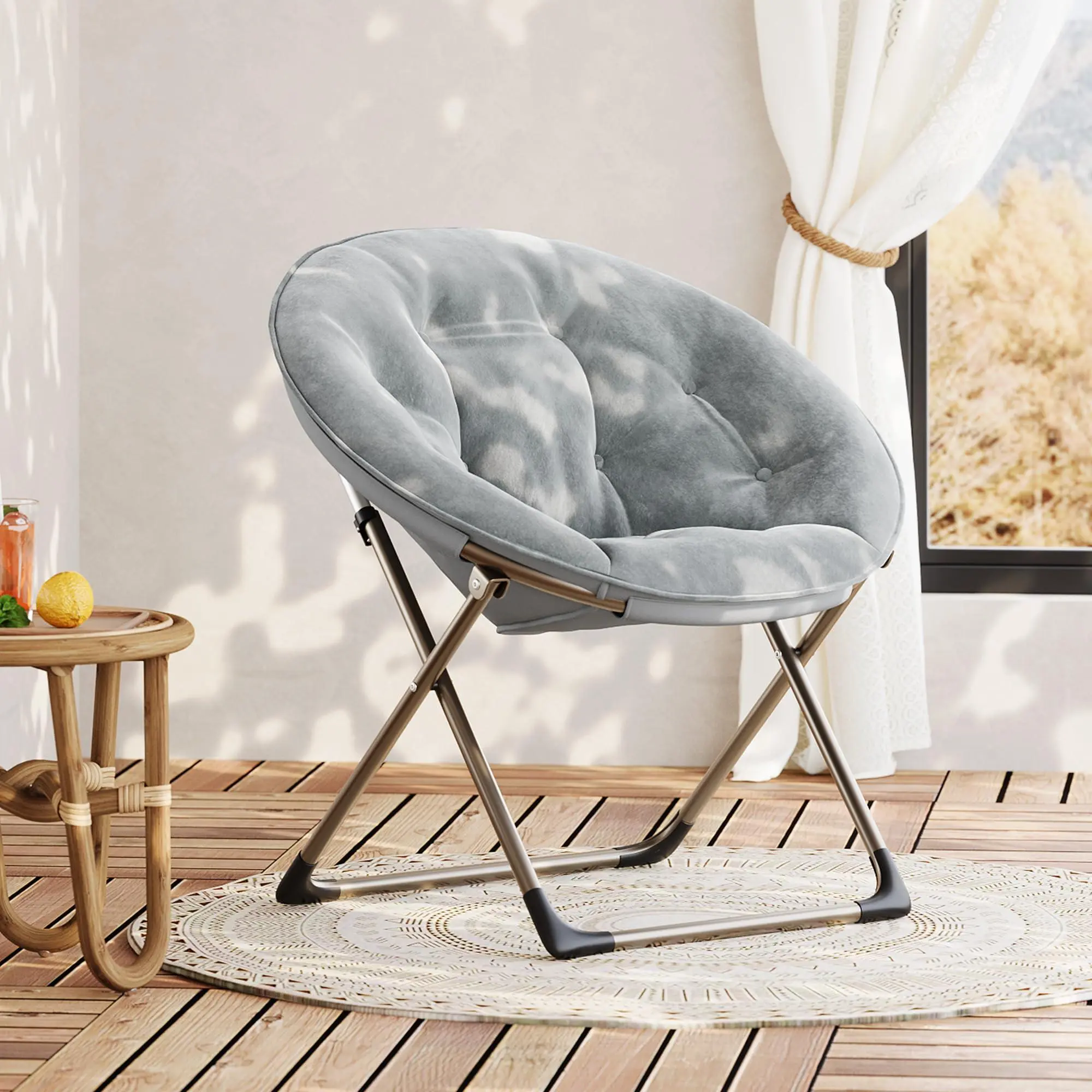 Gaomon Folding Flower-Shaped Ergonomic Reading Lounge Chair - Soft Thick Padded Seat, Metal Frame, Gold Legs, Pre-Assembled Modern Circle Accent Chairs for Living Room, Bedroom, Ergonomic Chair