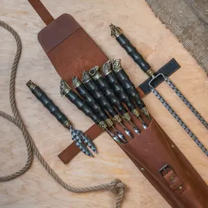 BBQ Skewer Set with Leather Case, Double Skewer & Meat Fork