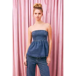 Nyla Strapless Denim Peplum Top