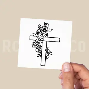 4pcs Floral Cross Decal, Christian Sticker, Cross Bumper Sticker, Adhesive Vinyl, Waterproof/Weatherproof 4x4cm