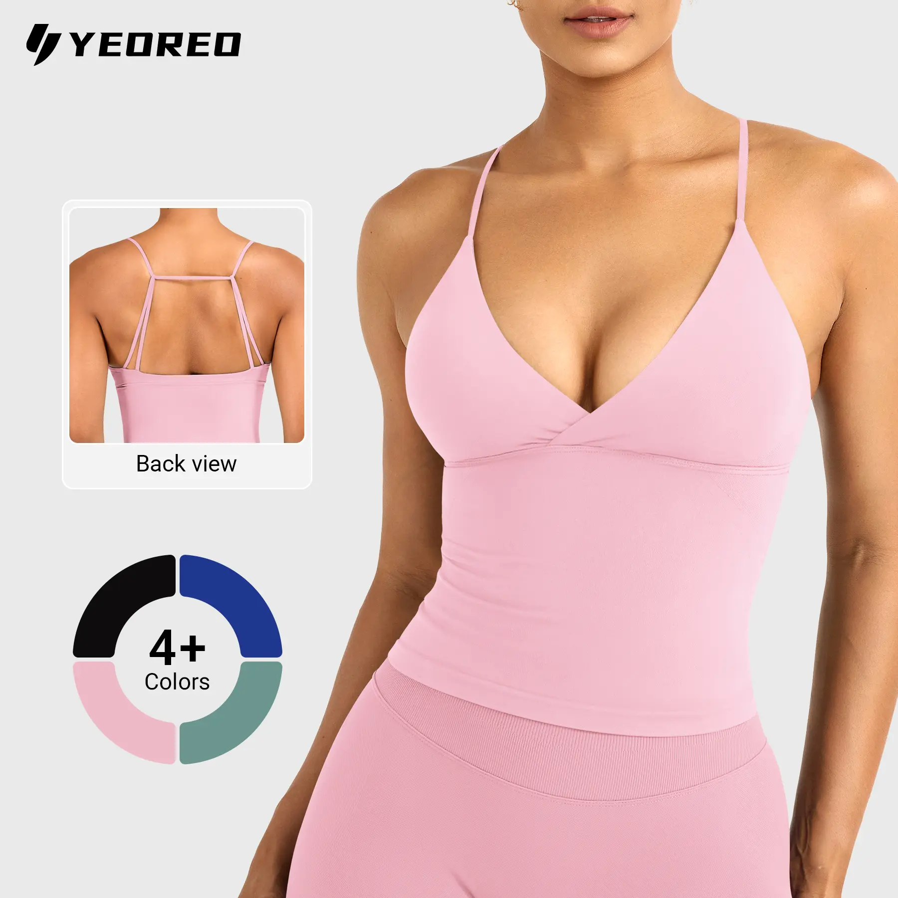 YEOREO Women's Twist Front Longline Workout Tank Top Straps with Bra Pads Summer Seamless Camisole Shirts summderfinds