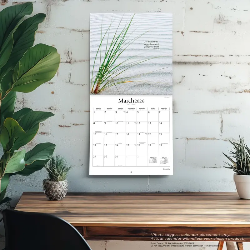 Simplicity | 2026 12 x 24 Inch (Hanging) Monthly Square Wall Calendar | Plastic-Free | Brush Dance | Inspiration Photography 4