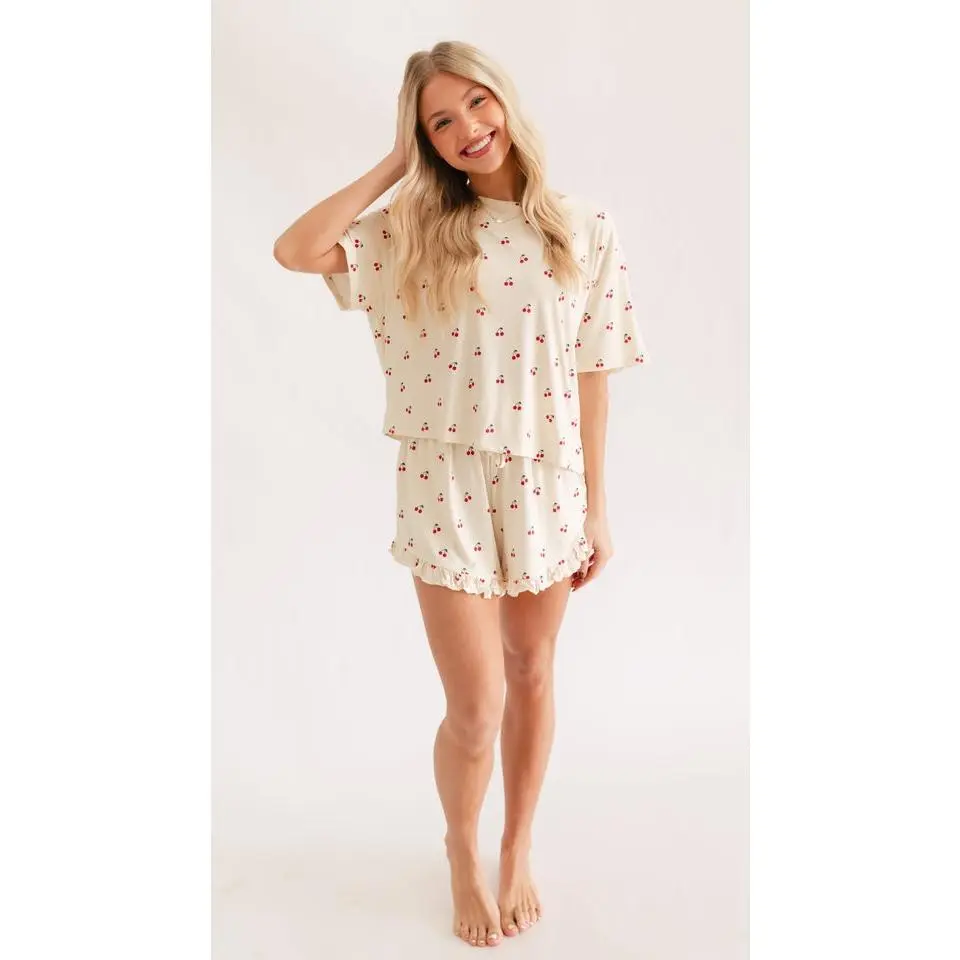 Women’s Ruffle Short Set in Cream Cherries