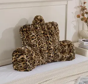 Reading Pillows for Boyfriend Adult,Velvet Back Pillow Bed Wedge Large, Back Rest Support Cushion for Sitting Up in Bed/Couch for Bedrest 18inch-Leopard Brown