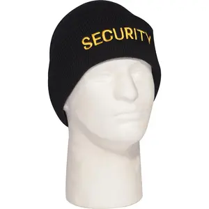 Black - SECURITY Watch Cap, Gold Embroidery Winter Beanie for Law Enforcement Officers, Acrylic