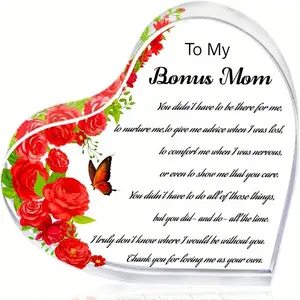 Gift  for Mom from Daughter, Son, Husband,to My Bonus Mom, Stepmom, Mother-in-Law: Mother's Day, Birthday, Thank You Gifts, Decorative Sign with Rose