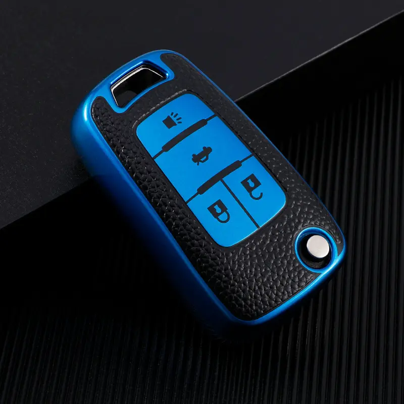 A Classic Car Key Case, Car Accessories, Leather-Textured TPU Material Four-Button Design Scratch-Resistant & Shockproof Protects Your Car Keys Compatible with Buick Encore, Regal, Excelle, Chevrolet Car Key Protector, Car Key Cover