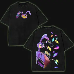 Jax V6 The Amazing Digital Circus Menswear Gift for anime fans Top Apparel Classic Seamless Simple designer shirts Men's Regular Fit Floral Print Tee Cotton Fabric Black Casual