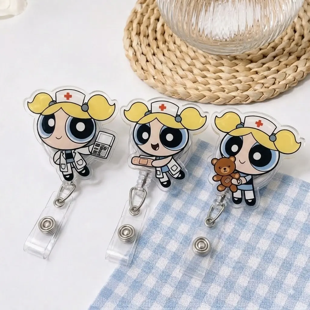 Blonde Pigtail Nurse Badge Reel, Cute Medical Character Retractable ID Clip, Healthcare Staff Badge Holder, Nurse Appreciation Gift, Clinic Work Accessory