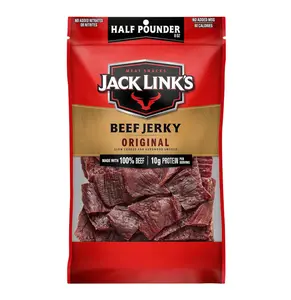 Jack Link's Beef Jerky, Original, Half Pounder Large Jerky Bag – Flavorful Meat Snack, Ready to Eat Protein Snacks with 10g of Protein, Made with 100% Beef, Keto, Paleo & Carnivore Diet Ready