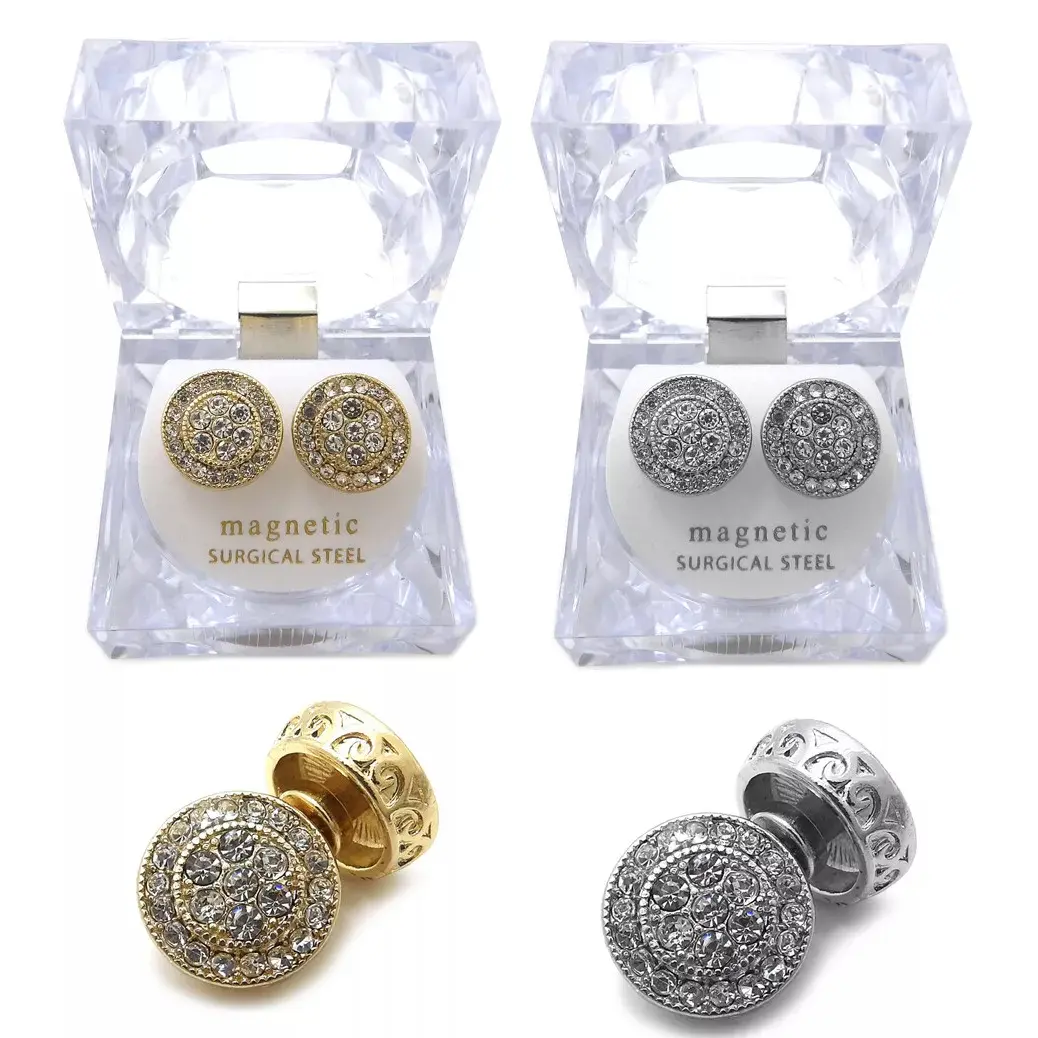 MaxBling81 Iced Out Round Cubic Zirconia Magnetic Studs Earrings - High-Quality Fake Diamond Hip-Hop Fashion Jewelry for Parties, Men's Unisex Fashion Jewelry Earrings, Fashion Jewelry Party