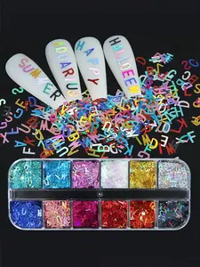 1 Box Laser English Letter Glitter Halloween Nail art Filling Decoration DIY Jewelry Pendant Handicraft Decoration Laser Cut Letters