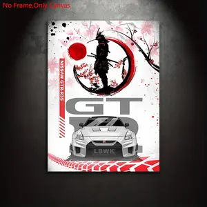 1 piece/set frameless canvas painting print poster, classic minimalist vehicle art, Samurai Nissan GTR R35, perfect gift for Japanese JDM sports car enthusiasts,ideal gift for bedroom,living room,kitchen,dormitory hallway,mural,wall decoration,room decor