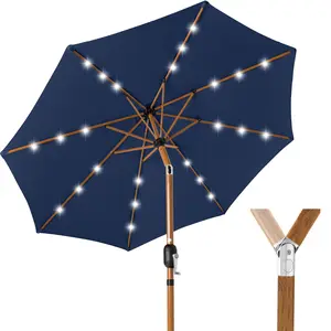 Best Choice Products 10ft Solar LED Lighted Outdoor Woodgrain Pattern Steel Market Patio Umbrella