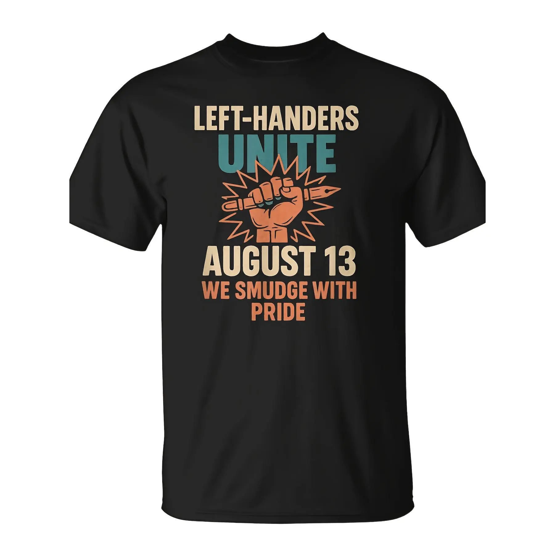 Men's Regular Fit Cotton Round Neck Short-Sleeve T-Shirt - Unisex Adult, Digital Printing Flowers, Humor Quote Leftie Pride Graphic, All Seasons Casual Streetwear Top, Celebrates Left-Handed Day Short Sleeve Tee sohochic