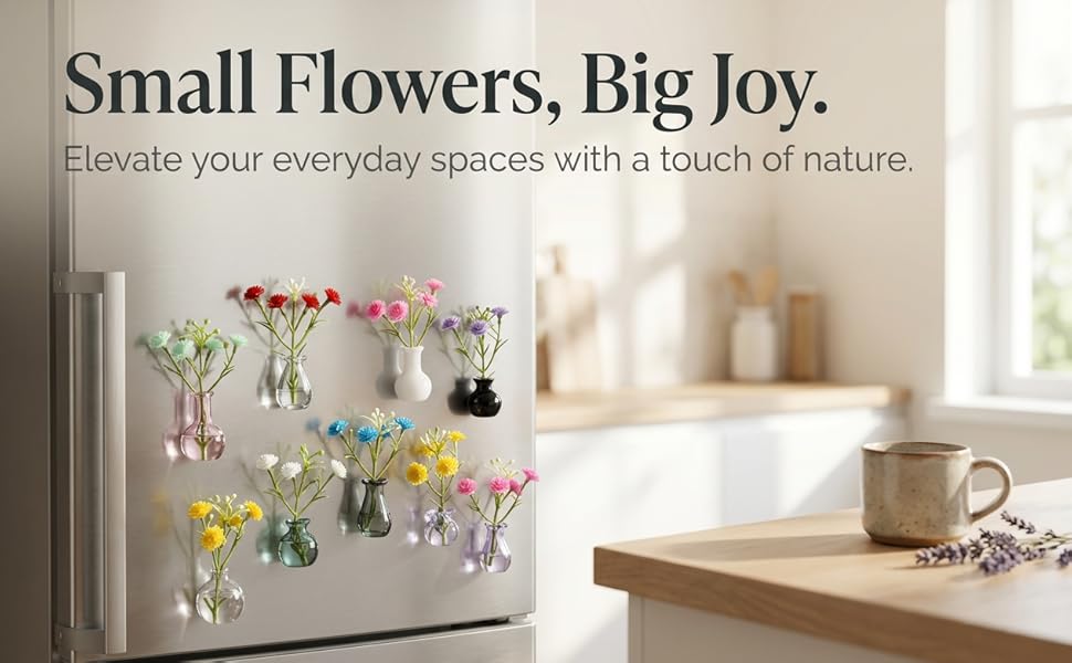 8Pcs Magnetic Mini Vases for Fridge - Cute Small Glass Bottles for Decor - Strong Magnet Planter for Real or Faux Greenery - Aesthetic Kitchen Accessories Flower