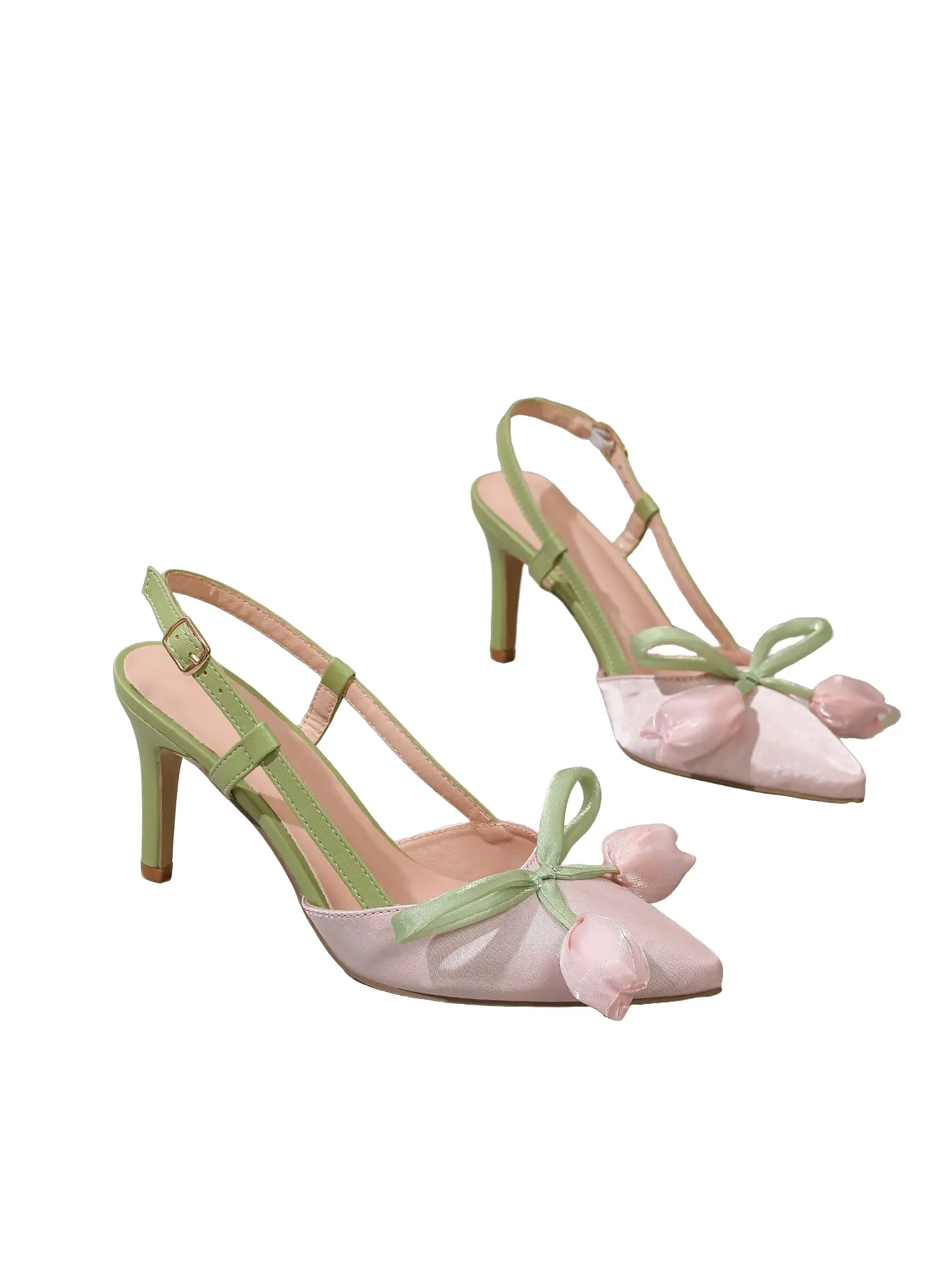 Women's Stiletto Sandals with Tulip Flower Design, Elegant Wedding Party Shoes, Open Toe PU Leather, Perfect for Daily Wear, Footwear