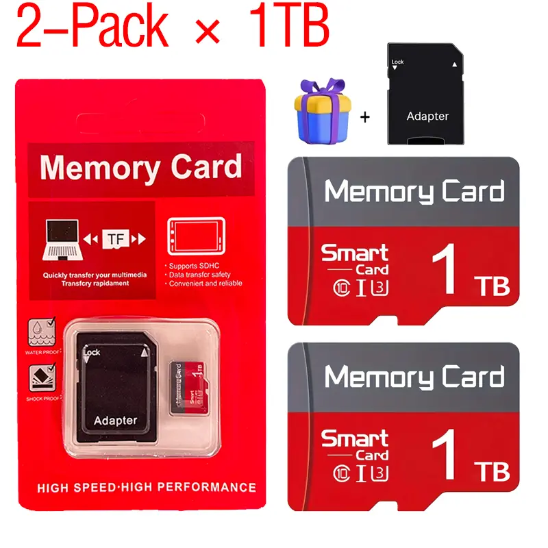 2 Pack 1TB Microsdxc Card, micro tf, sd memory card, micro sd card, sd card flash storage kit with adapter, compatible with cameras, mobile phones and tablet computers