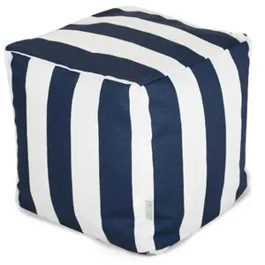 212 MAIN Navy Blue Vertical Stripe Small Cube Footstool - Multi-Functional Storage Ottoman, Cushion Stool, Modern Furniture, UV Protection Living Room Furniture for Home Spaces