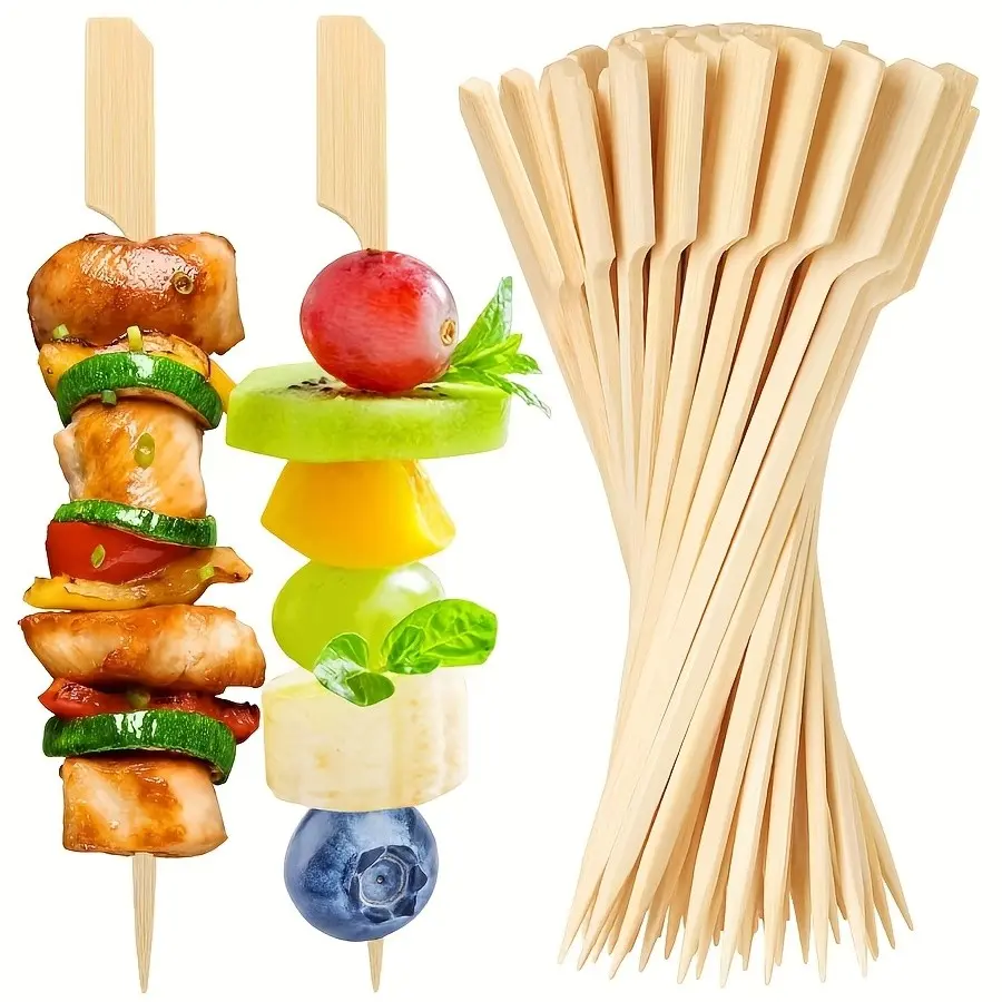 100pcs Disposable Bamboo Skewers with Handle, BBQ Grill Sticks for Hot Pot, Skewers for Grilling, Commercial and Home Use, Bamboo Chopsticks, Barbecue Utensils, Barbecue Accessories, Bbq Tools, Kitchenware