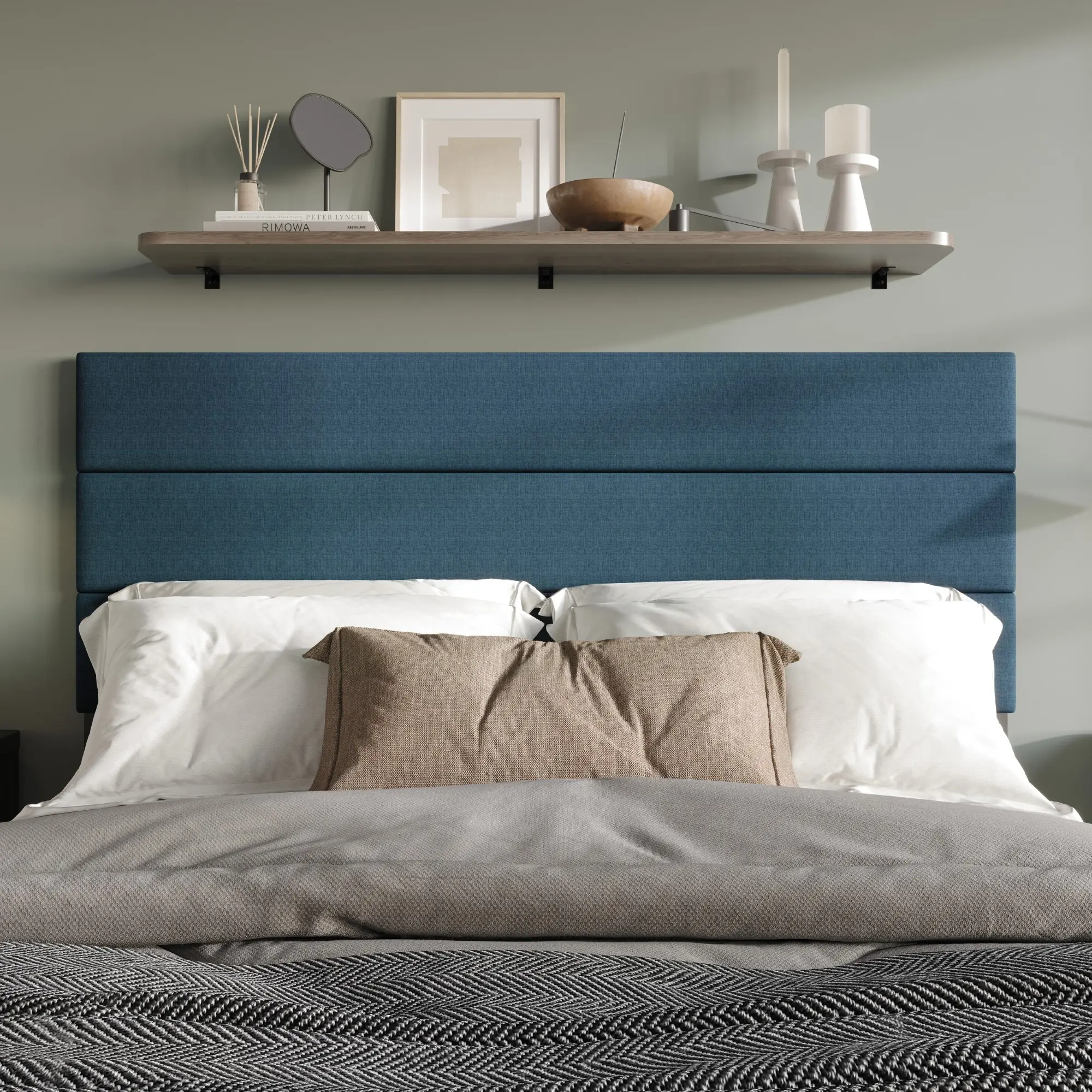 Favorer Corona Upholstered Headboard - Classic Style, Soft Linen Fabric, Curved Edges, Clean Paneling, Tufted Design, Plush Head Rest, Easy Attachment, Headboard Ideas for Indoor Beds