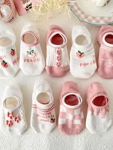 5 Pairs Of Soft And Comfortable Peach Women's Boat Socks, Invisible And Not Stuffy On The Feet, Simple And Fashionable, Moisture Wicking, Versatile Socks For Daily Commuting And School Wear