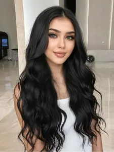 Lace Front wigs Glueless Frontal Wig 28 Inch Long Black Wavy Synthetic wigs Women's wigs for Daily or Vacation Use