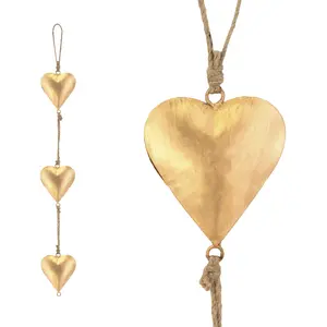 Vintage Metal Heart Wall Art - 3D Sign with Hanging Love Symbol, Rustic Farmhouse Décor, Golden Antique Finish, 27 Inches