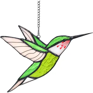Hummingbird Stained Glass Window Hangings Bird Stained Glass Suncatchers Hummingbird Gifts for Mom,Bird Lovers (Green)