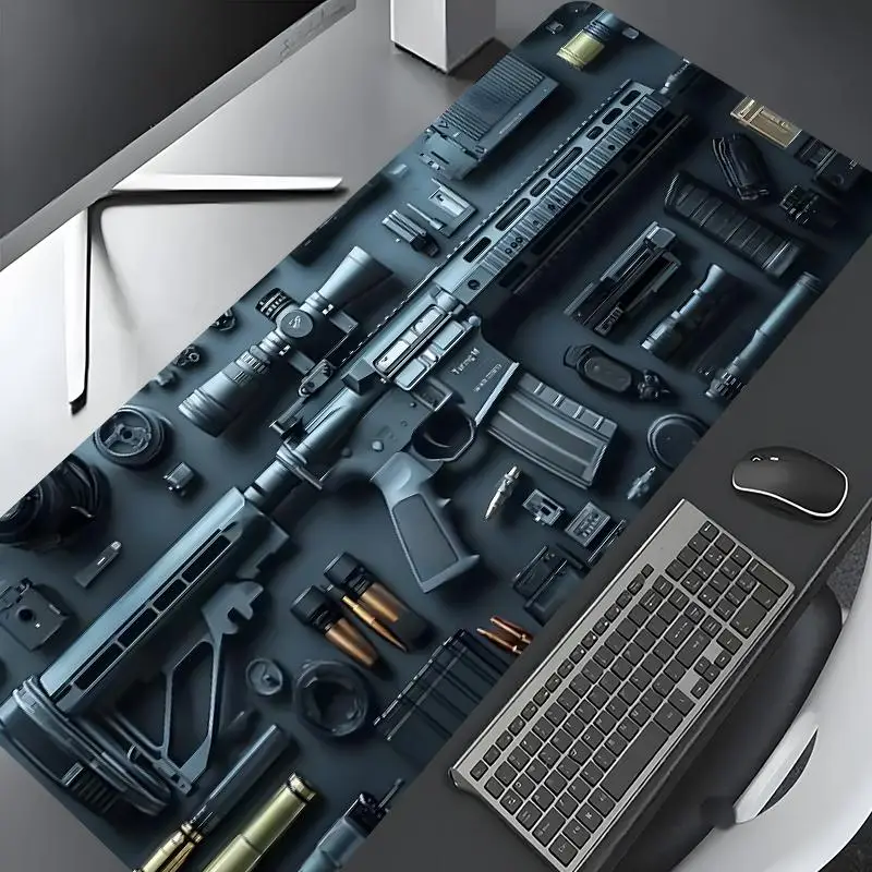Cool Military Weapon Build Weapon Parts Display Large Gaming Mouse Pad, Stylish Desk Protector with Rubber, Multi-Size for Laptop & Desktop Use