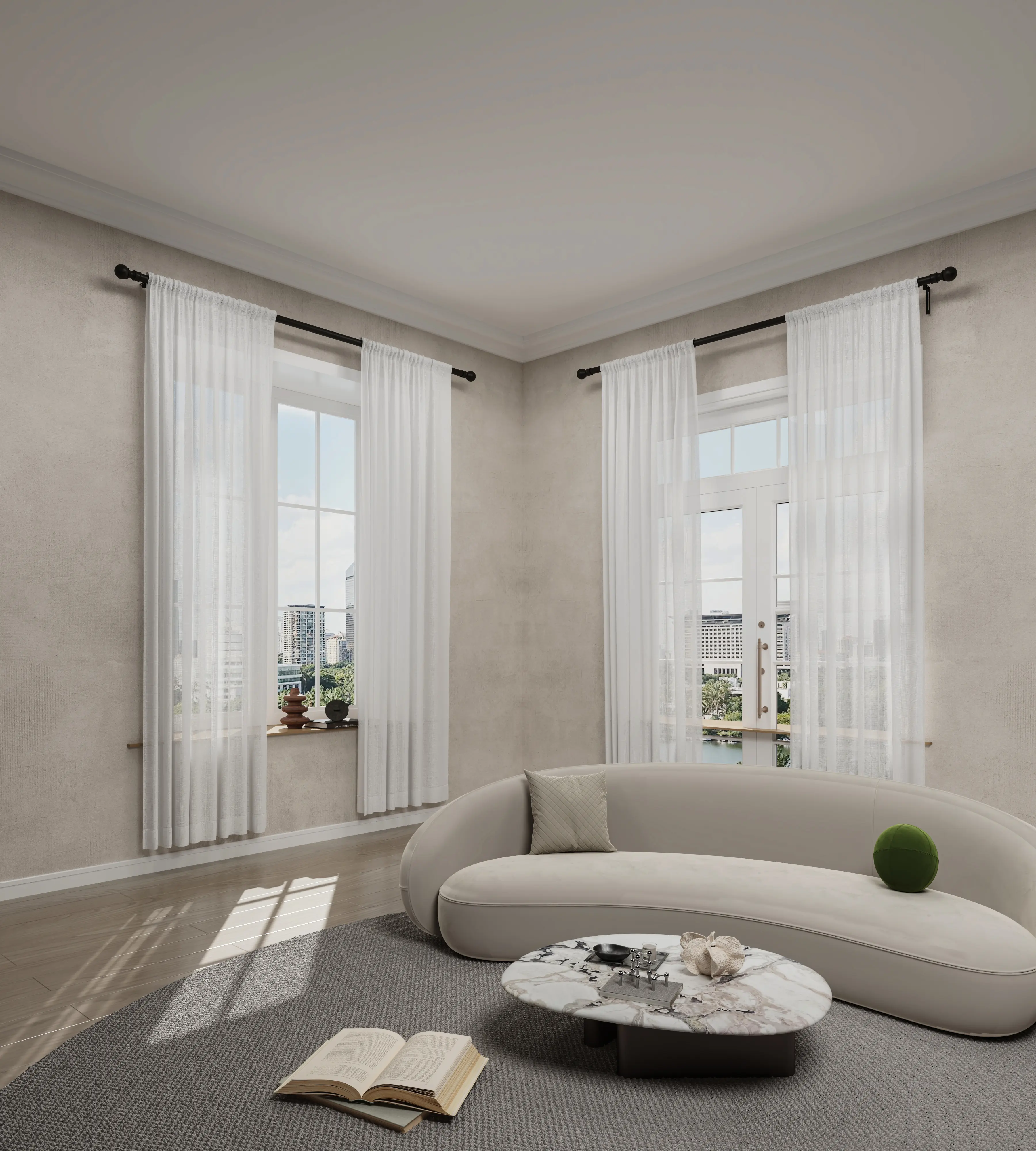 4-piece set of thin linen curtains, light-transmitting but non-permeable gauze curtains, suitable for living rooms, bedrooms, semi-transparent curtains with pole pockets, and white gauze filters for farmhouses and rural areas