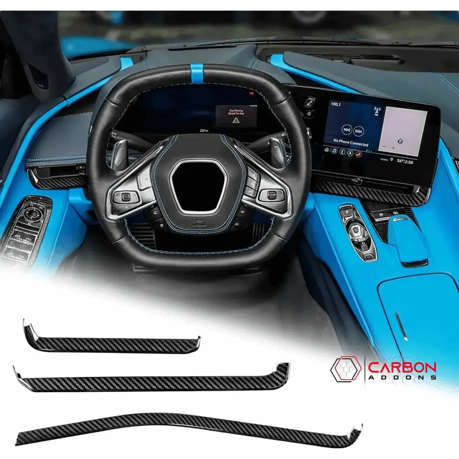 C8 Corvette Real Carbon Fiber Dash Chrome Trim Cover Kit | Interior Upgrade (2020–2025)