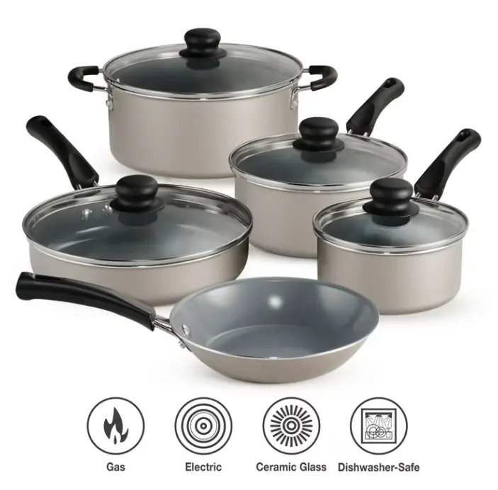Tramontina 9-Piece Ceramic Cookware Set, Champagne