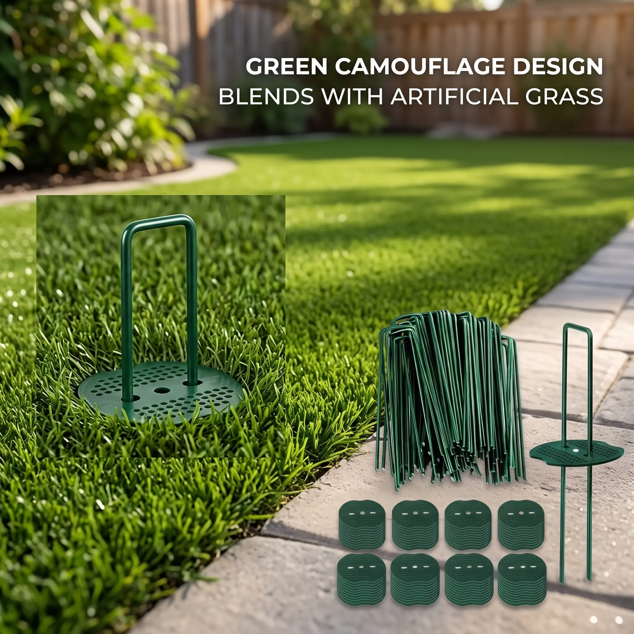 Heavy Duty Green U-Shaped Garden Staples with Buffering Washers - Rust-Resistant Steel Landscape Sod Pins for Artificial Turf, Weed Barrier (50/100 Pack)