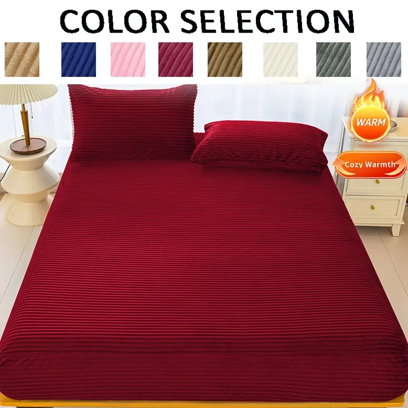 Elegant Fashionable Striped Bed Sheet Set, Ultra-Soft Flannel Fabric, High Gram Weight, King Queen Size, Includes 1 Fitted Sheet & 2 Pillowcases, Bed Sheets Set, Complete Sheet Set, Soft Bedding Sets, Bedding Supplies