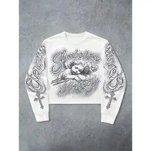 New spring and autumn angel-print athletic shorts for kids, suitable for a street style, medium fabric thickness, gold-colored fabric, women’s casual wear GARMENTARY