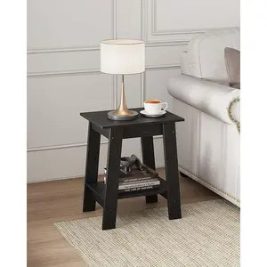 Farmhouse Rustic End Table with Storage Shelf, 2-Tier Narrow Accent Table for Living Room & Bedroom