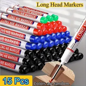 15 Long Tip Markers Oil-Based Carpenter Pens, Ideal for Deep Holes, Ceramic Wood Plastic Metal, Bathroom Installation Decor Repair Tools