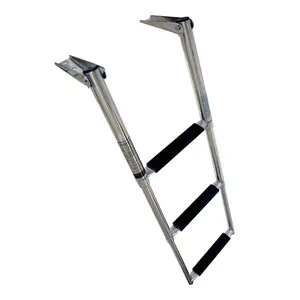 MARINE CITY 3 Step Telescoping Drop Ladder 304 Stainless Steel Polished 400 lbs Capacity Anti Rattle Design for Boats Yachts
