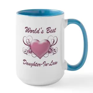 CafePress - World's Best Daughter In Law (Heart) Large Mug - 15 oz Ceramic Large Mug