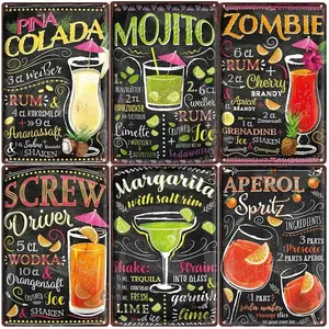 Classic Cocktail Metal Tin Signs 20*30cmSpanish Blackboard Style Poster for Bar Club Beverage Shop Wall Decor Plaque Home Vintage Plate