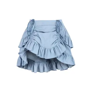 Light Blue Denim Ruched Bustle Skirt