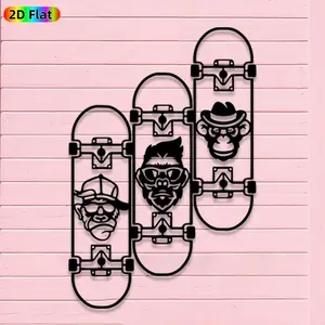 1pc Avant-Garde Skateboard with Monkey Head Metal Wall Art, Avant-Garde Skateboard with Monkey Head Statue Mural, Iron Craft, Perfect for Living Room, Lounge, Outdoor Space Decor,Silhouette Wall Decor, Christmas Decor, Ideal Gift for Trend Seekers